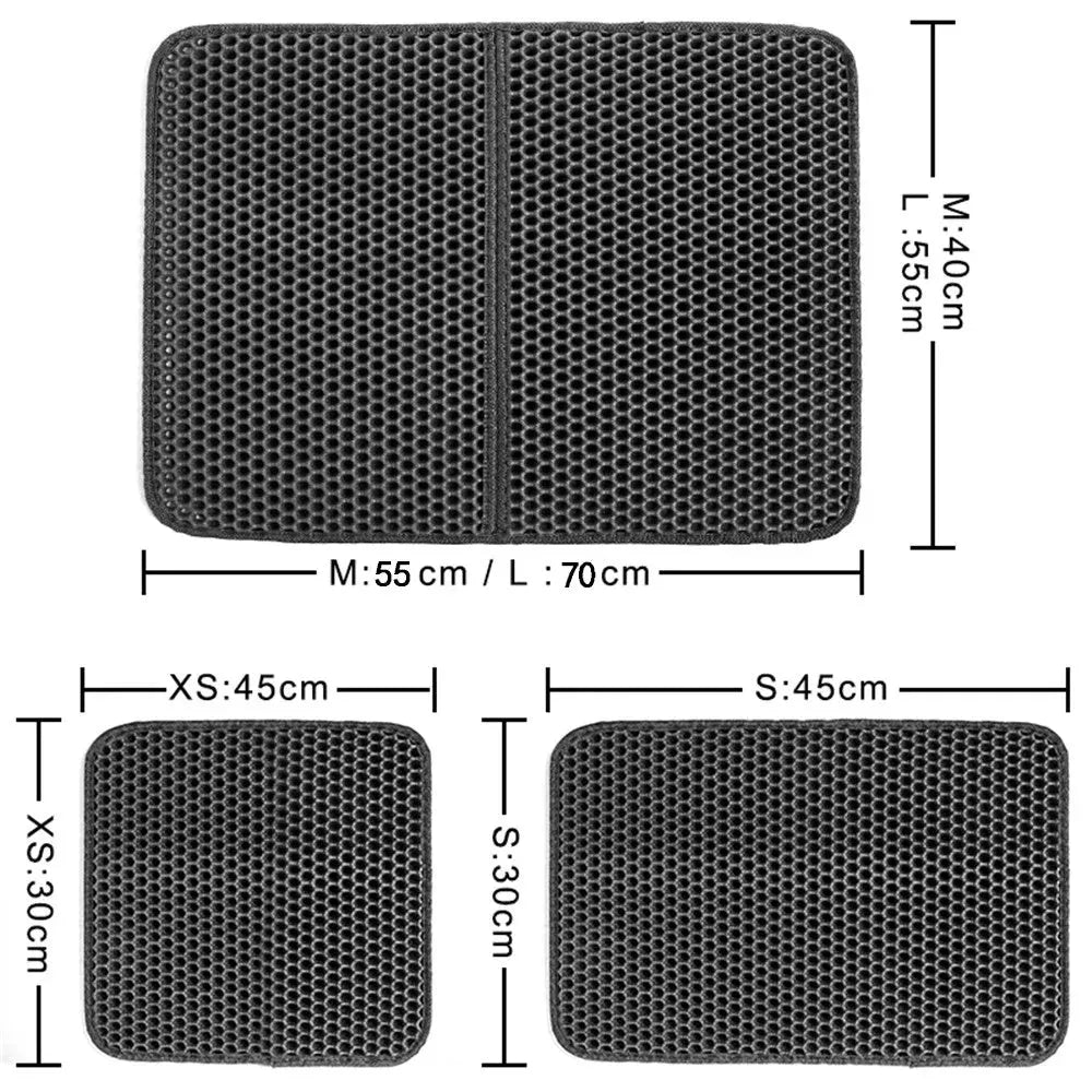 Black waterproof EVA cat litter mat with honeycomb surface and quilted edge