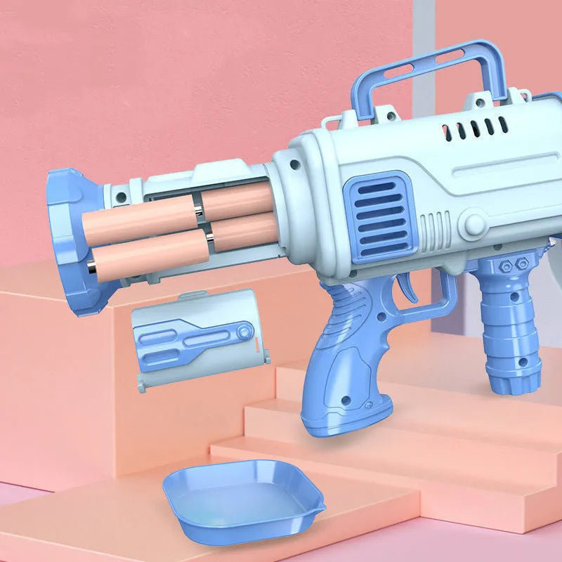 Electric 32-hole bazooka bubble machine gun in cherry pink or sky blue for children's play