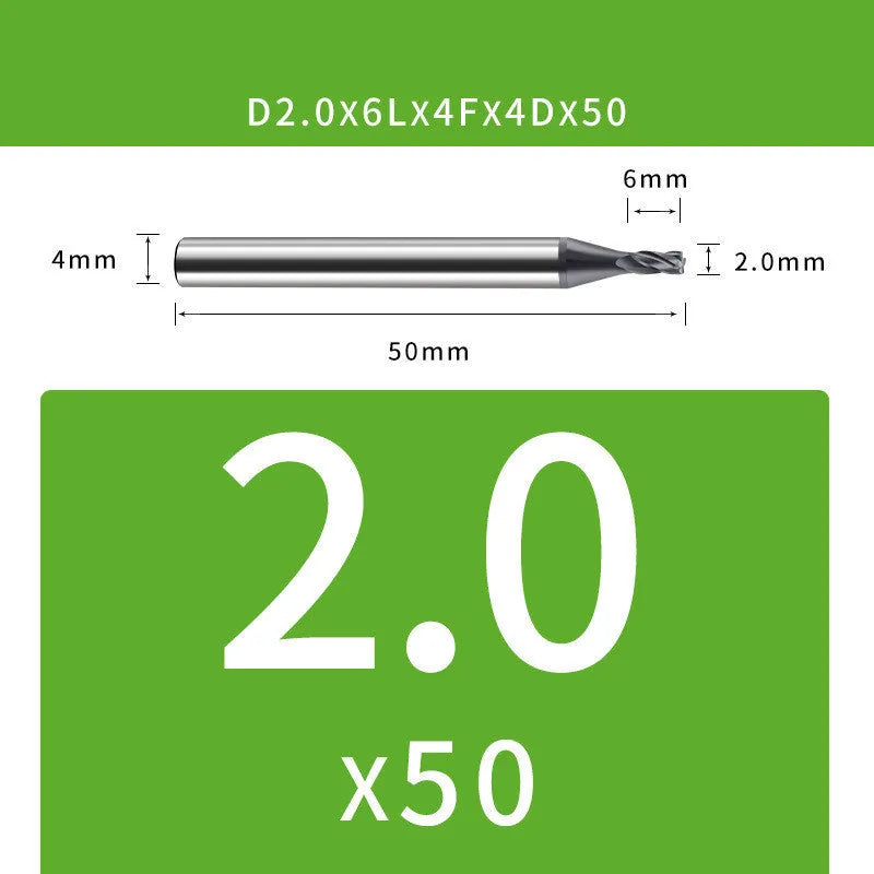 4-blade tungsten steel end mill for CNC machining with size specifications