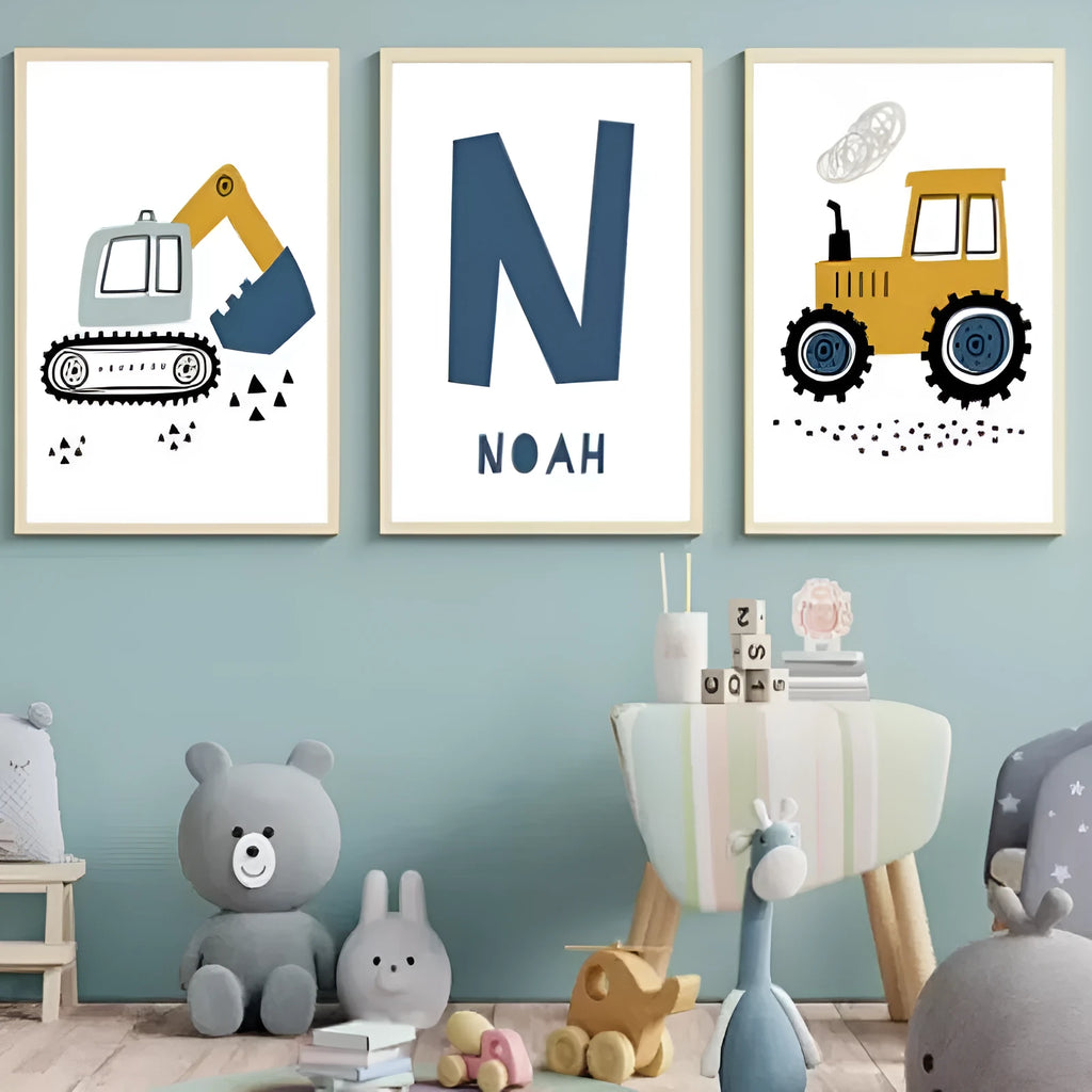 Excavator canvas art poster decoration painting, frameless, selections from nine styles A-I, three sizes available