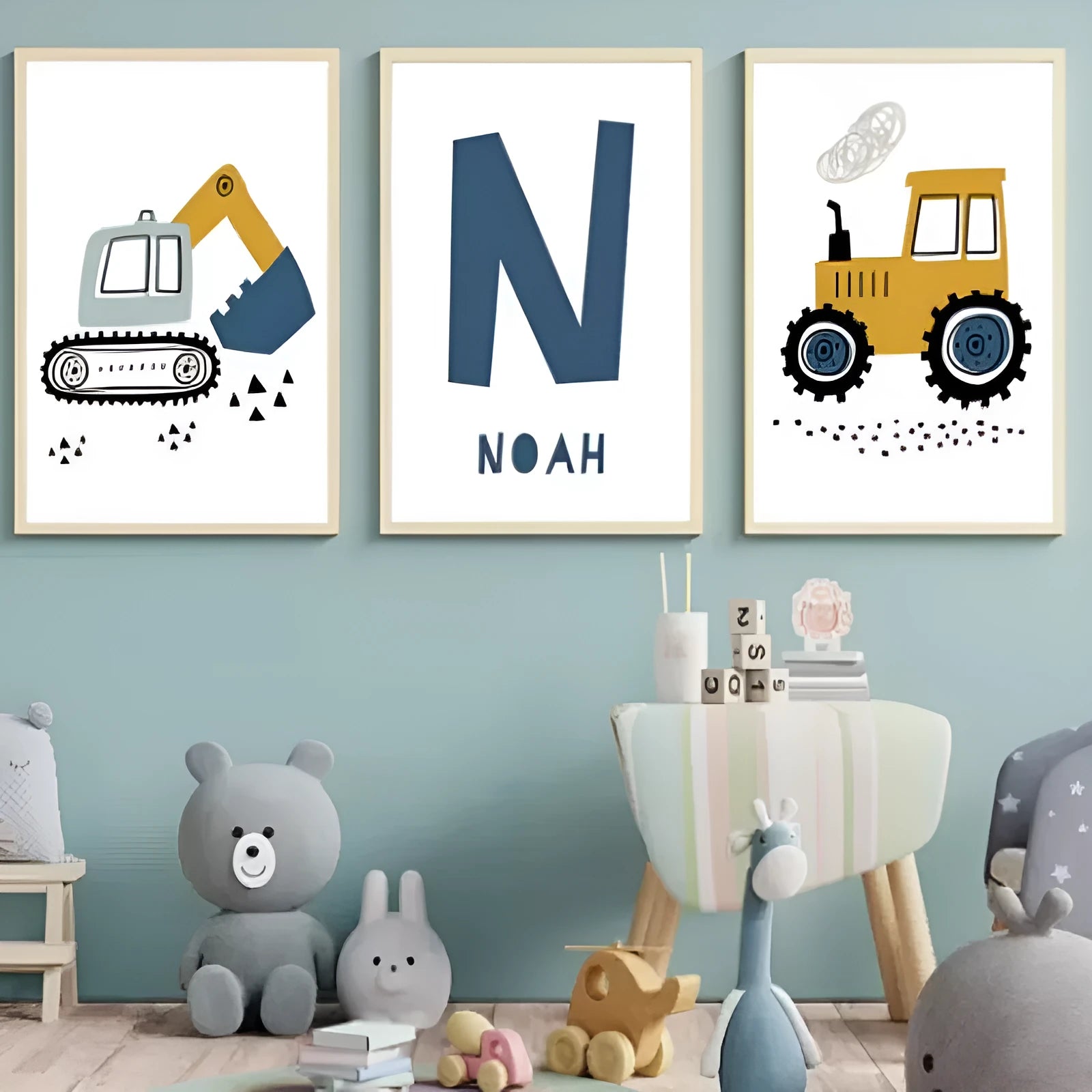 Excavator canvas art poster decoration painting, frameless, selections from nine styles A-I, three sizes available
