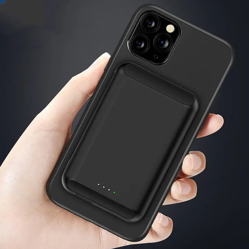 Magnetic wireless power bank showing five colour options: black, blue, green, pink, and white