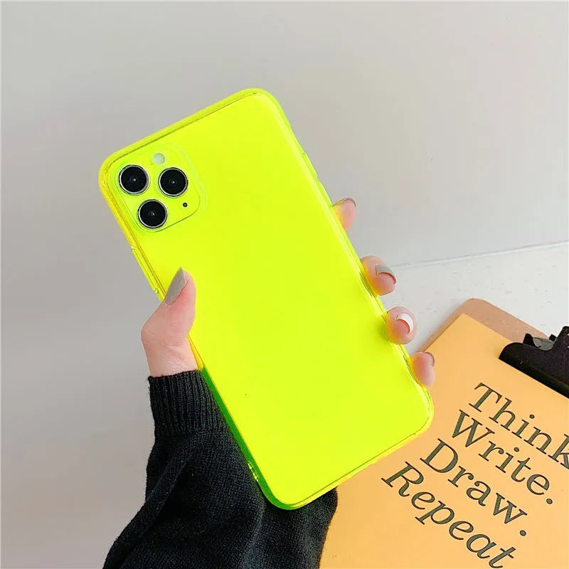 Transparent fluorescent TPU phone case for Apple iPhone, back cover style with colour options
