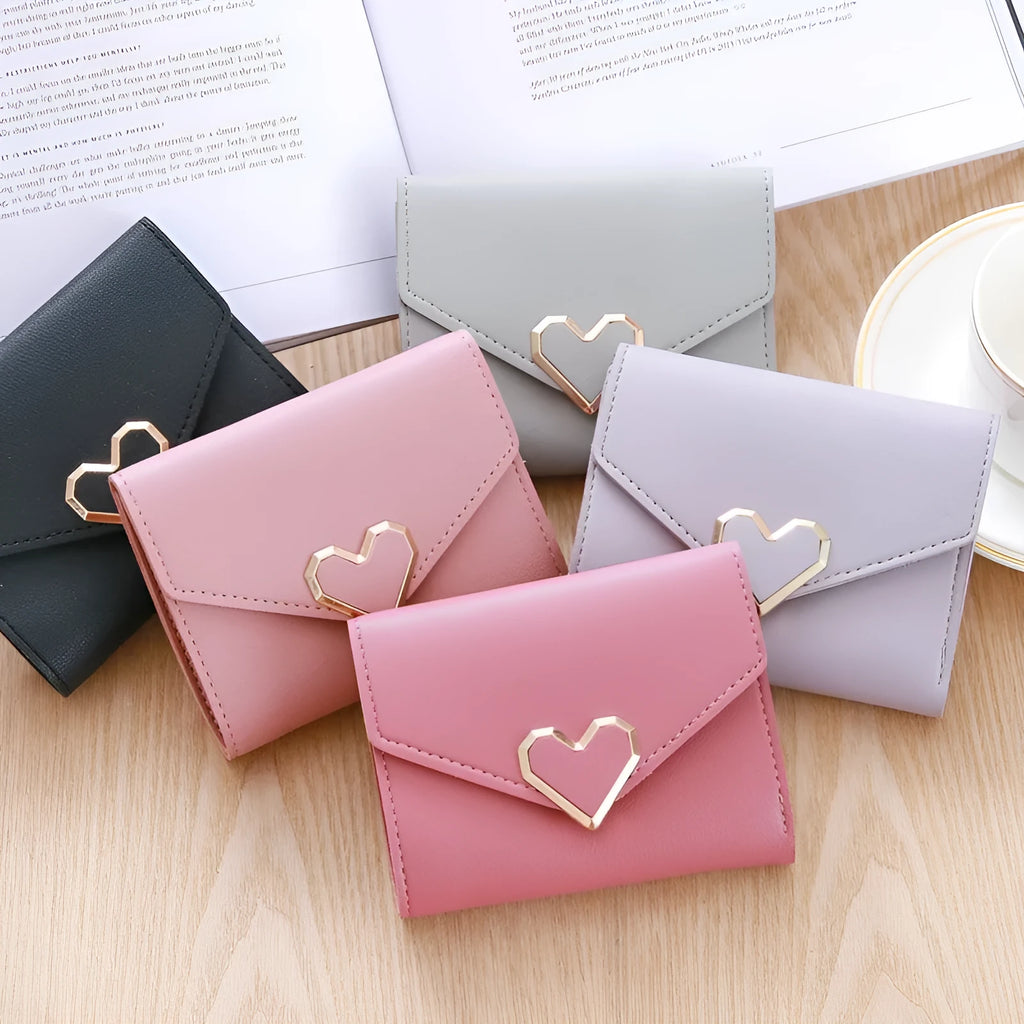 Mini change purse short wallet in PU with buckle closure, 7 card slots, 11.2cm x 9.2cm