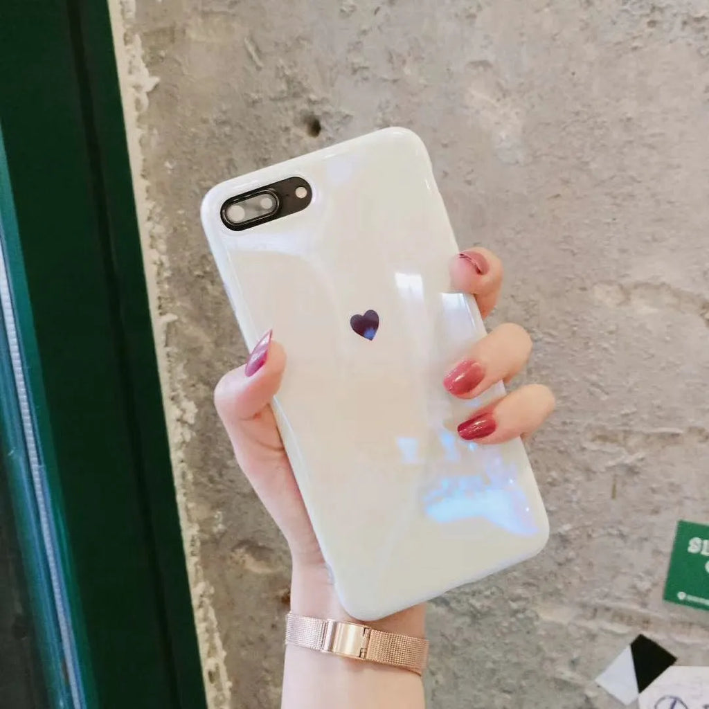 Simple bluwhite and white iPhone back cover case showing front and back views.