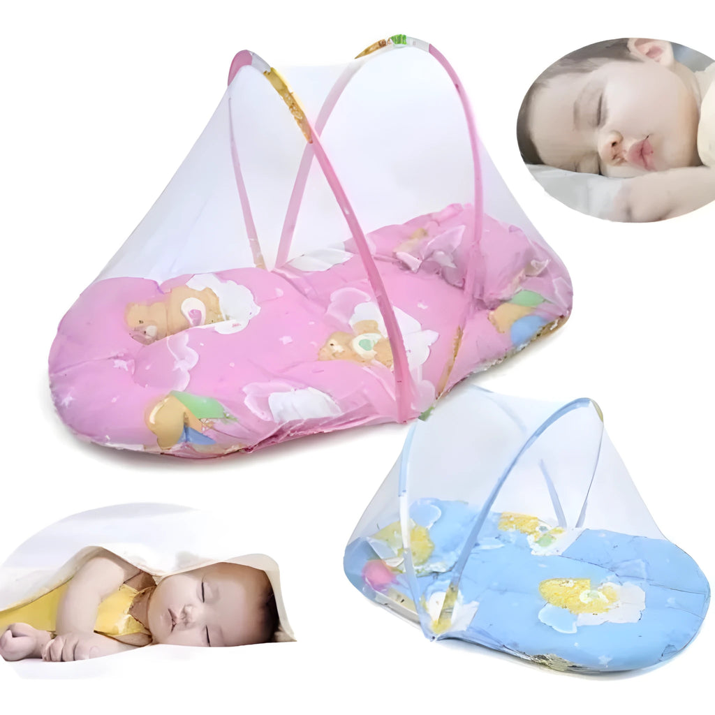 Portable foldable baby mosquito net tent with stainless steel frame and sleeping cushion