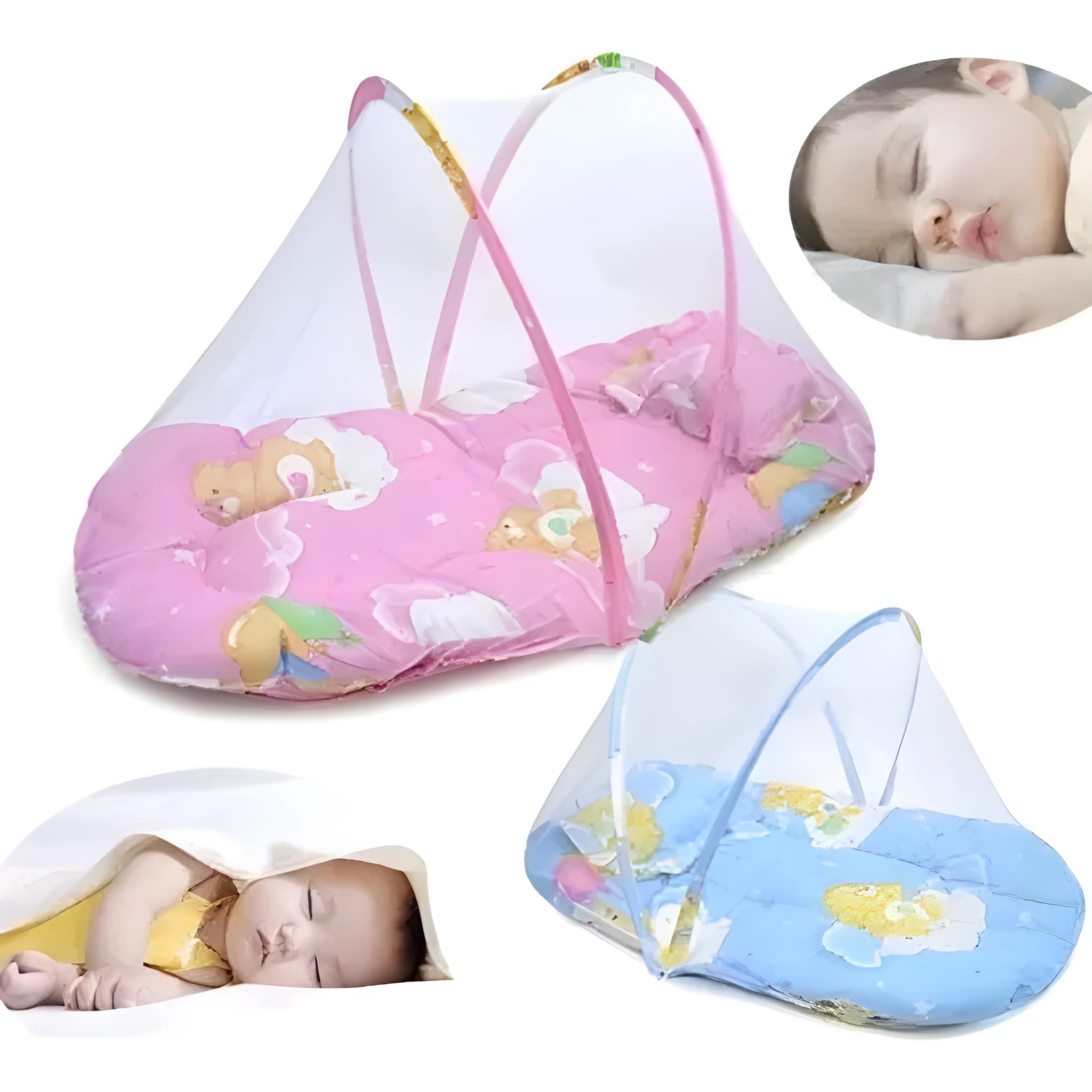 Portable foldable baby mosquito net tent with stainless steel frame and sleeping cushion