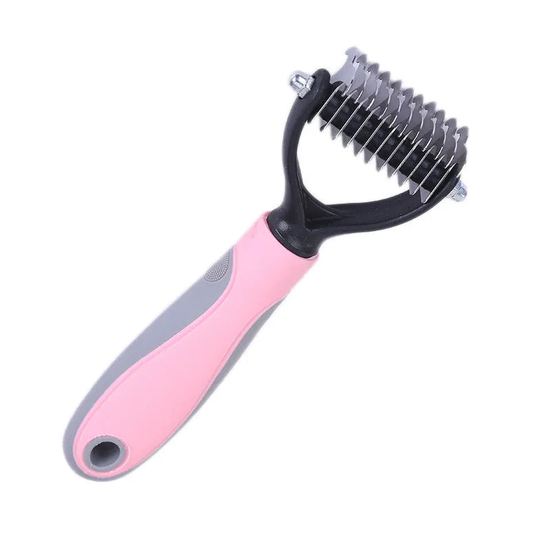 Effective Removing Knots Pet Knot Comb in pink and blue, large and small sizes with plastic handle and stainless steel teeth