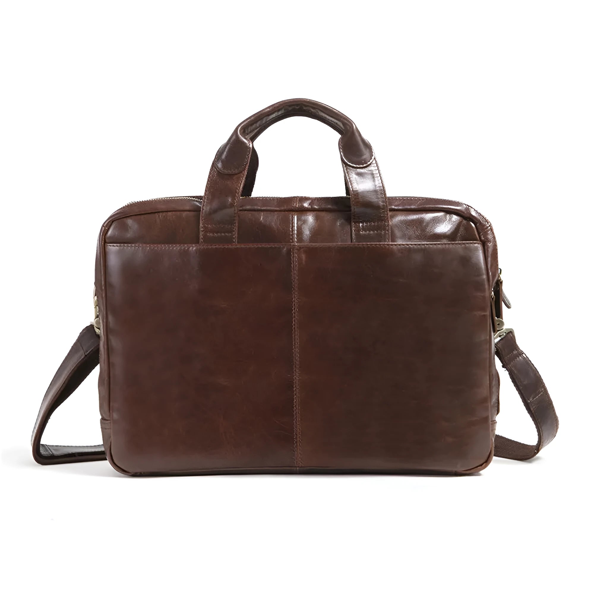 Brown leather business briefcase with pattern finish, 18-inch size for laptops and documents