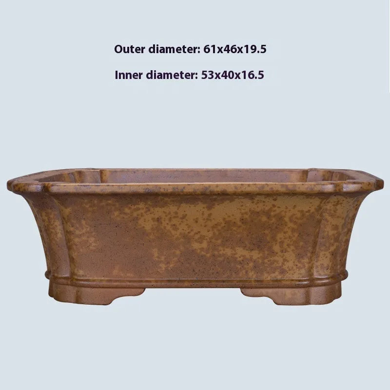 Large rectangular purple sand flowerpot with segment design and double-pump mechanism on floor.