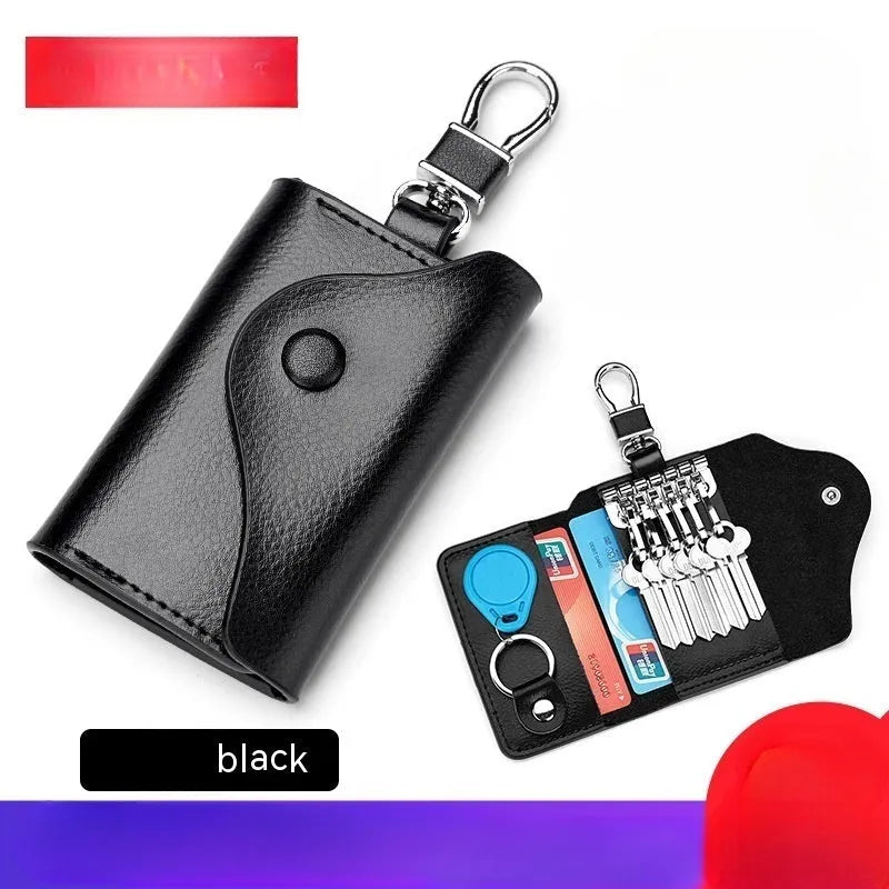 Genuine leather keychain card holder in square vertical design with key mapping organisation
