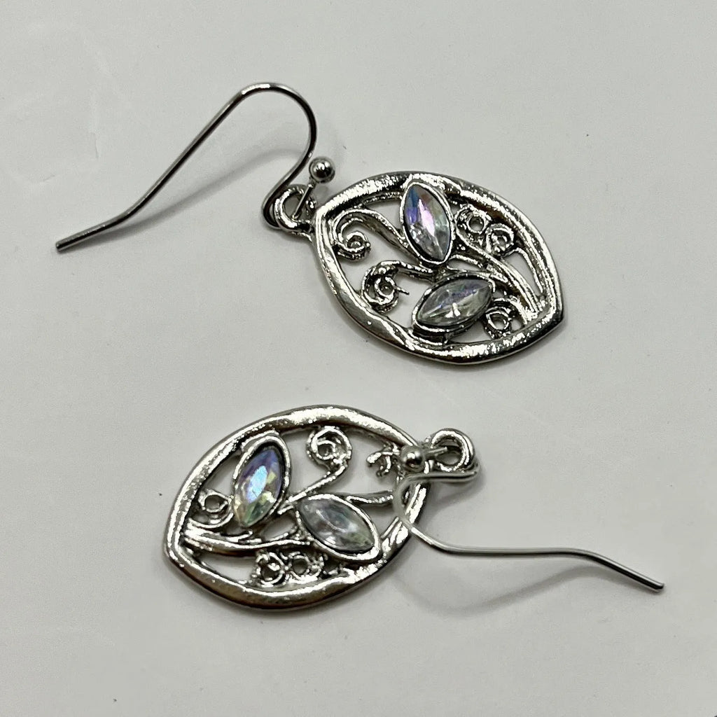 Silver leaf-shaped earrings with colourful moonstone elements for women
