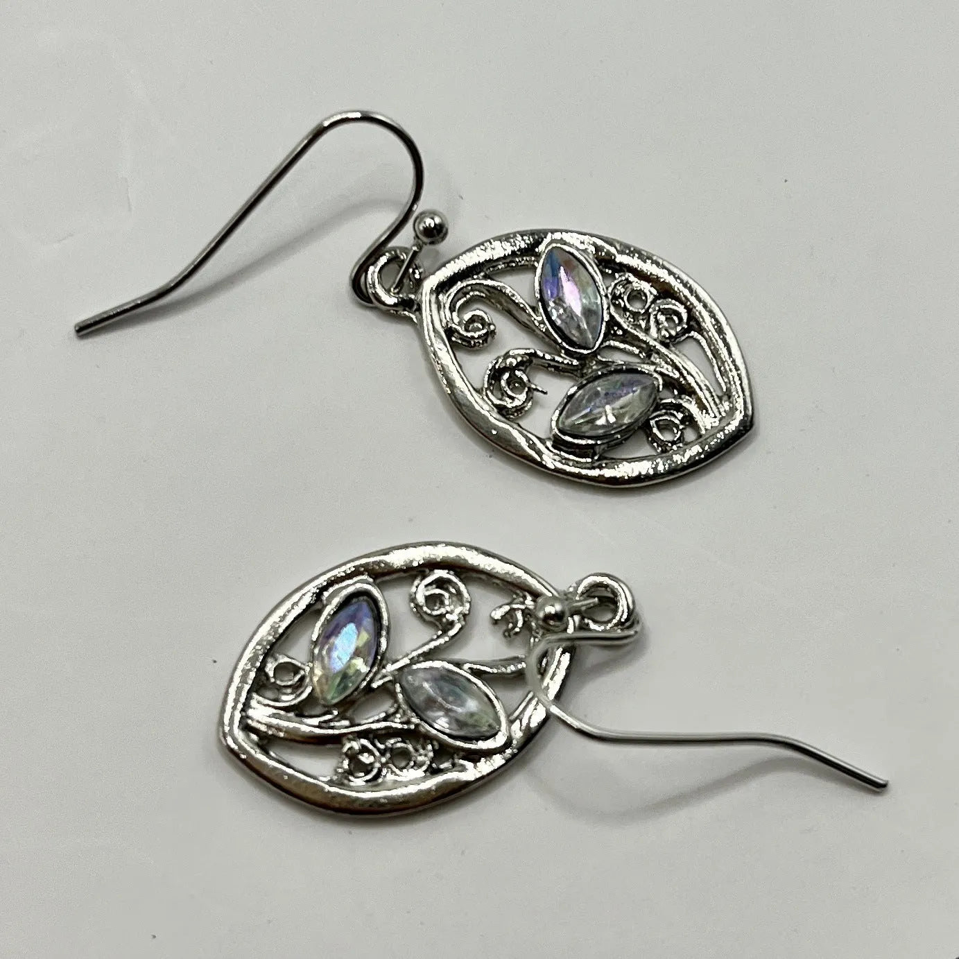 Silver leaf-shaped earrings with colourful moonstone elements for women