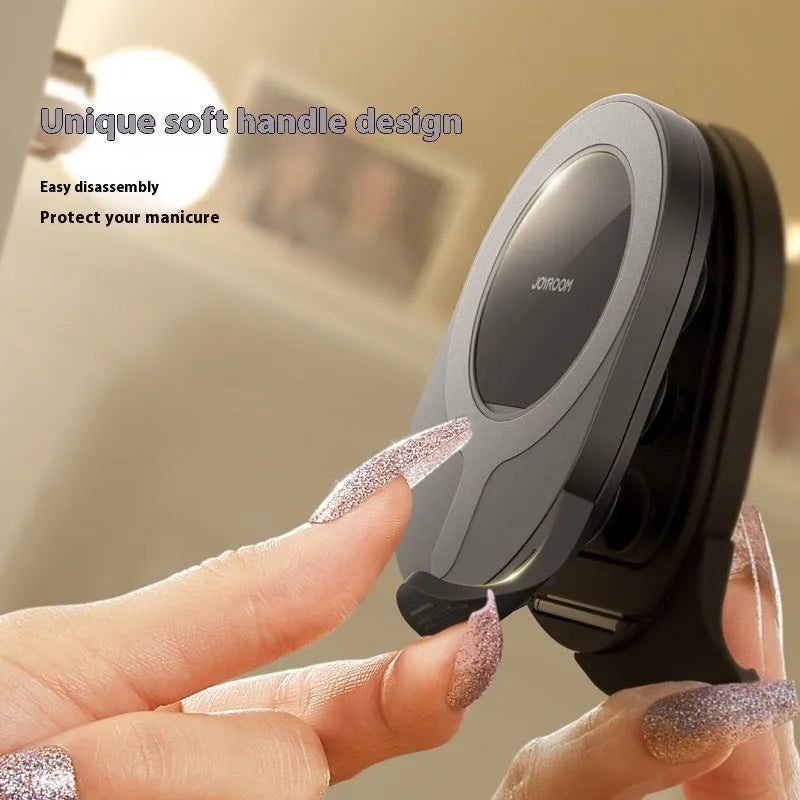 Silica gel sucker magnetic phone holder in black for car dashboard and windscreen mounting