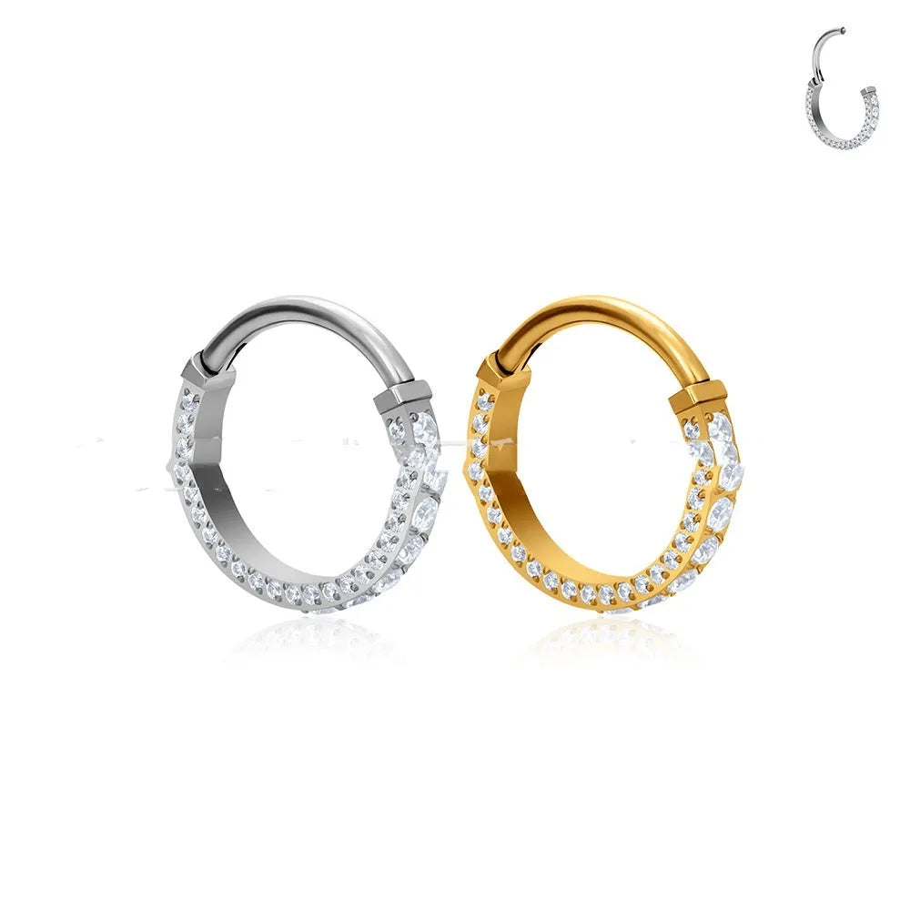 G23 titanium alloy three-sided inlaid zircon nose ring earring, unisex, geometric shape