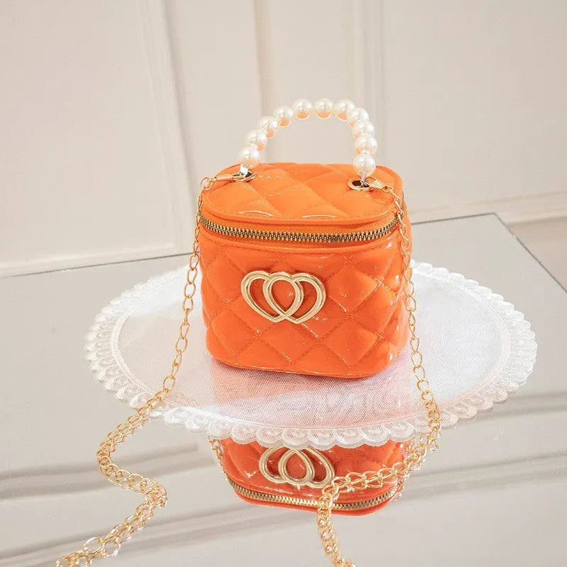 PVC bucket-style jelly bag with heart pattern in seven colour options