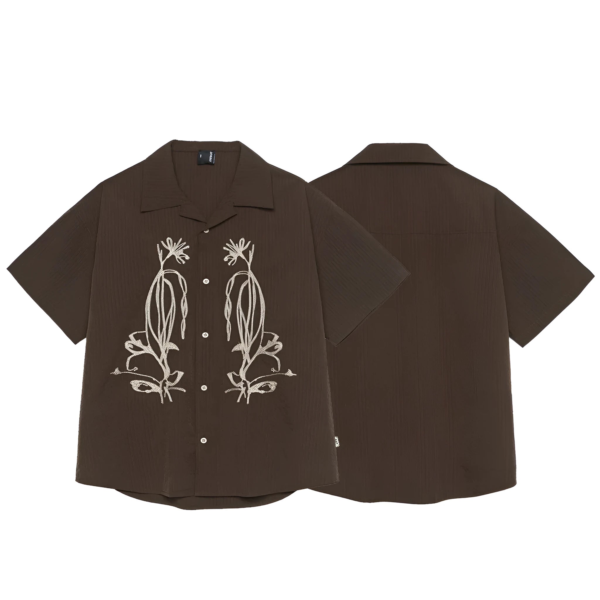 Brown striped outdoor waterproof Cuban collar short sleeve shirt on hanger