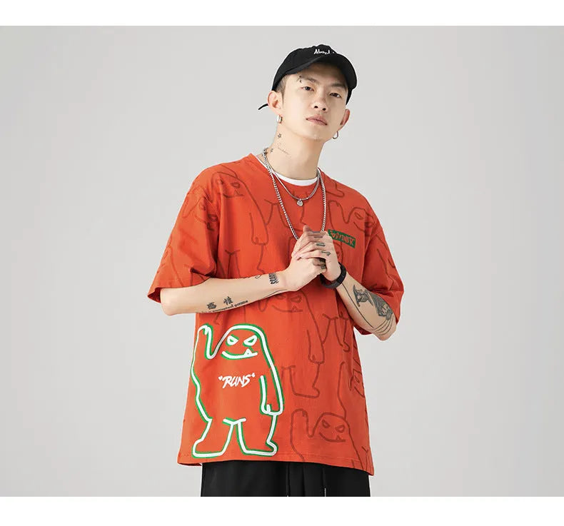 Black bear print cotton short-sleeve t-shirt with glow-in-the-dark design on a model