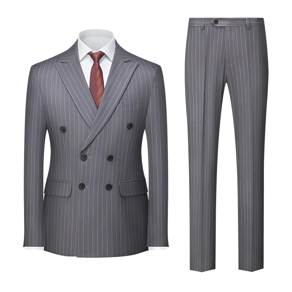 Men's slim fit double-breasted business suit in acetate fibre fabric