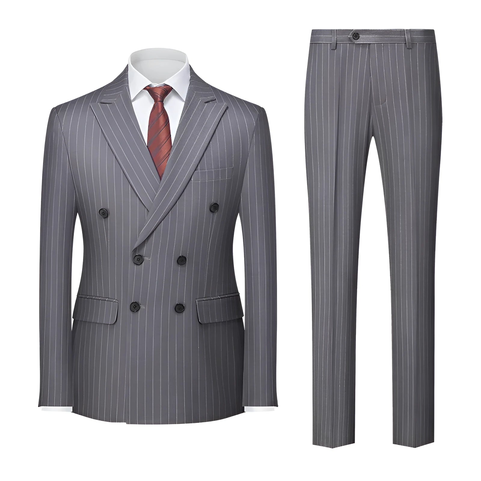 Men's slim fit double-breasted business suit in acetate fibre fabric