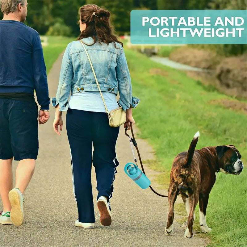 Blue portable dog pooper scooper with eight-claw shovel and built-in bag dispenser