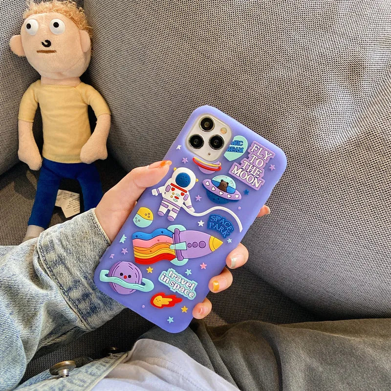 Purple silicone iPhone case with cartoon astronaut design for multiple models
