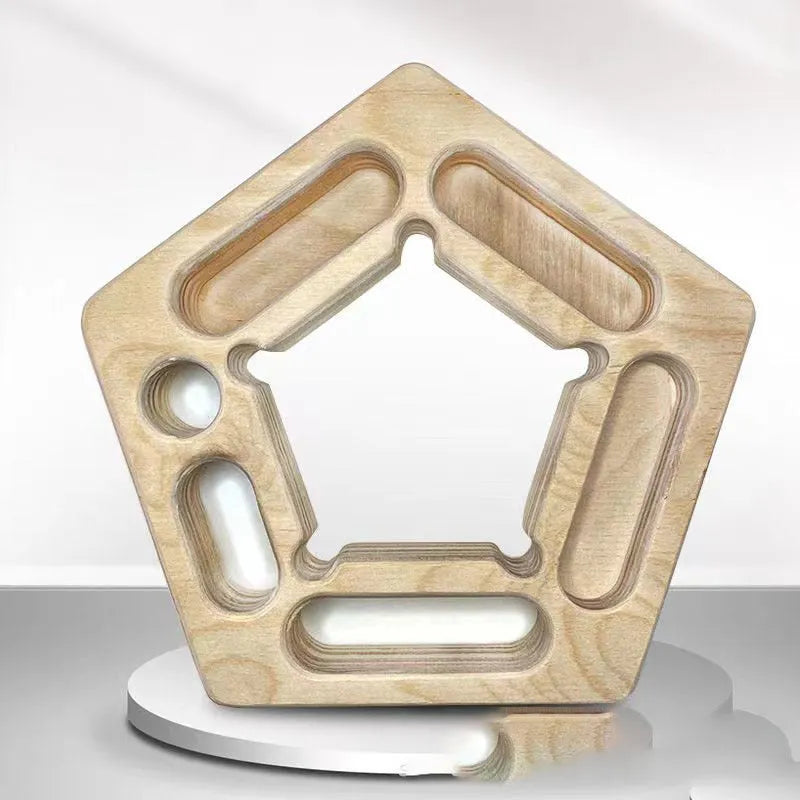 Birch climbing board finger force plate with pentagonal and round grip training shapes