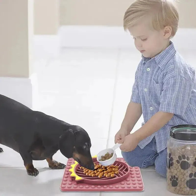 Slow feeder dog bowl lick mat with smooth texture in blue, gray, green, and red colour options