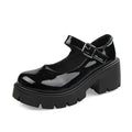 Women's buckle British style leather shoes with patent finish in beige