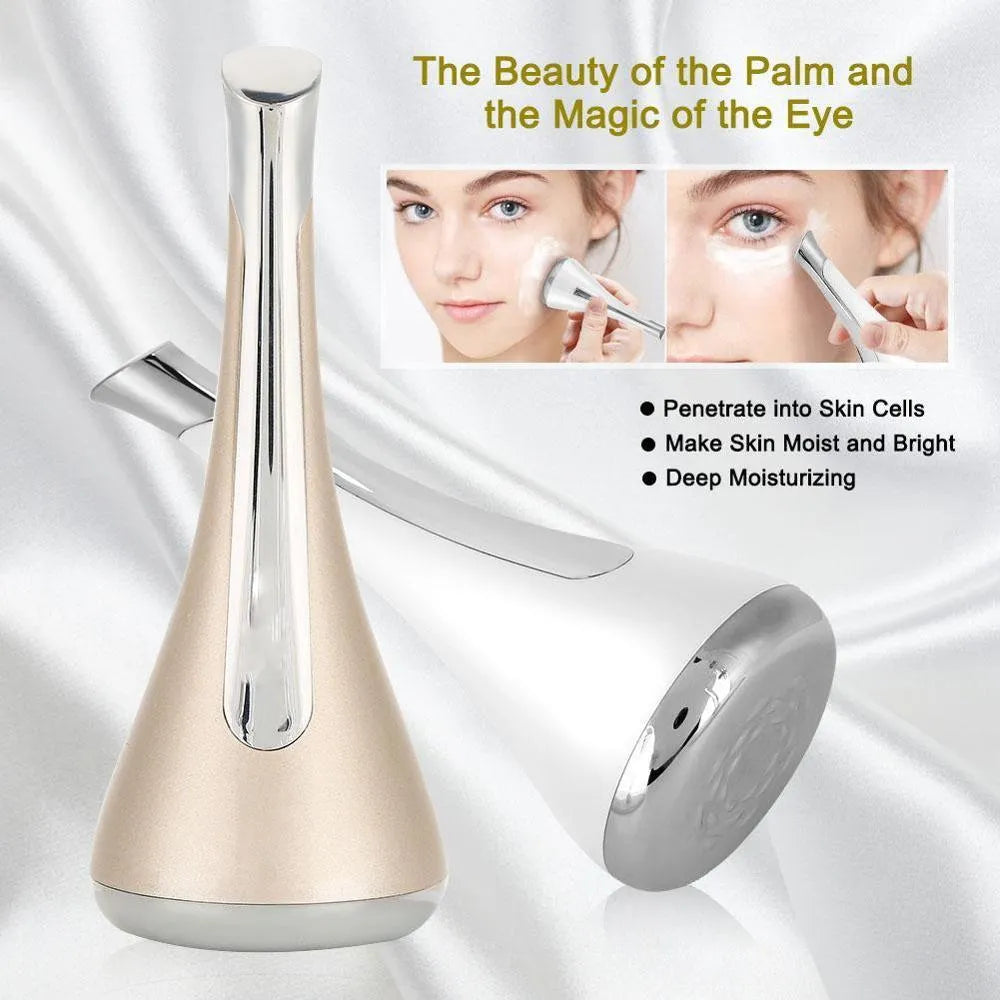 Small dumbbell gyro facial massager in gold, white or pink, 9.8cm ABS body, 1000rpm vibration, 40Gs magnetic force.