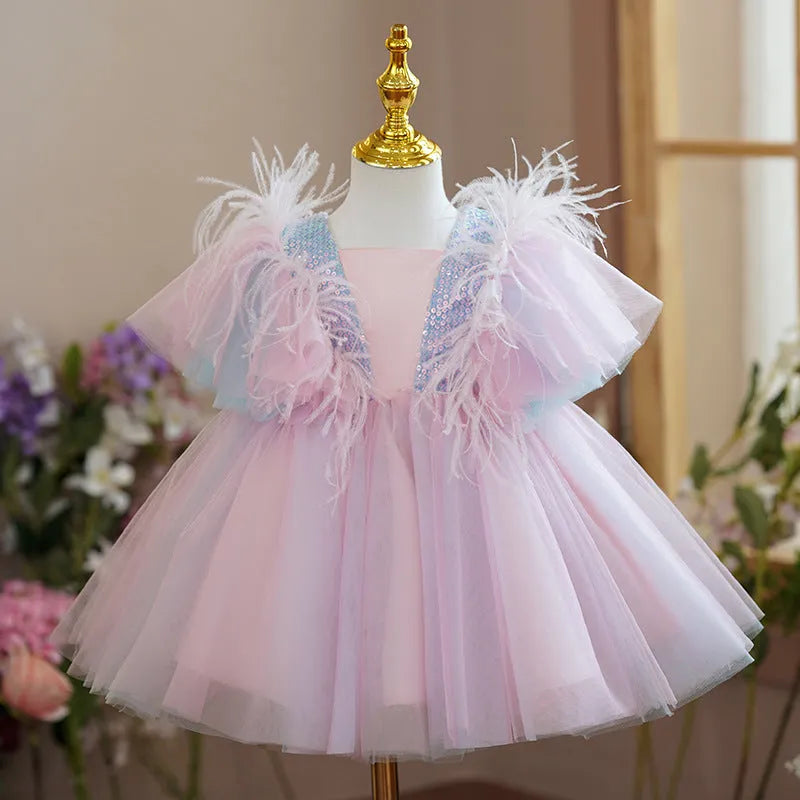 Girls' high-end princess dress in pink and blue for flower girls, polyester fibre, 80-160cm