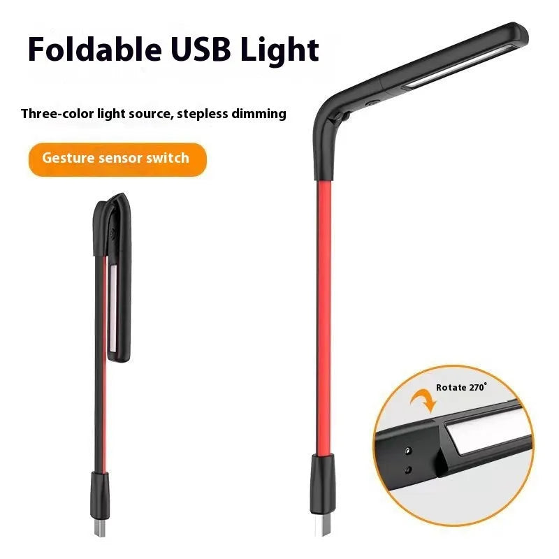 Smart gesture-sensing USB night light in red and black, compact 222x27mm size, three-colour LED ambient light
