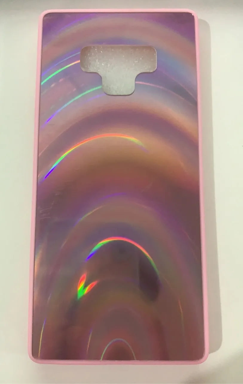 A 3D rainbow glitter gradient back cover case for a smartphone, showing its full-coverage design and sparkling finish.