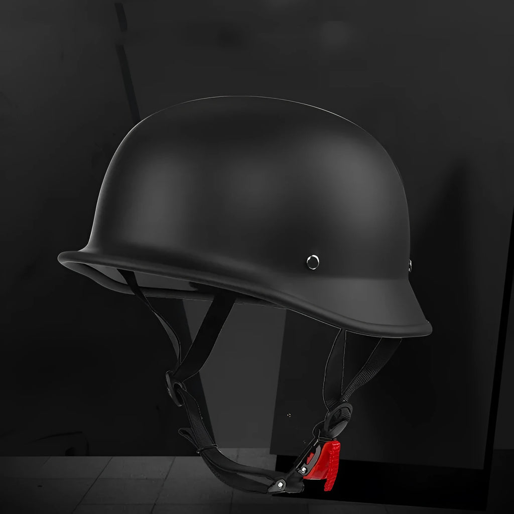 Motorcycle unisex half helmet in matte black with ABS shell