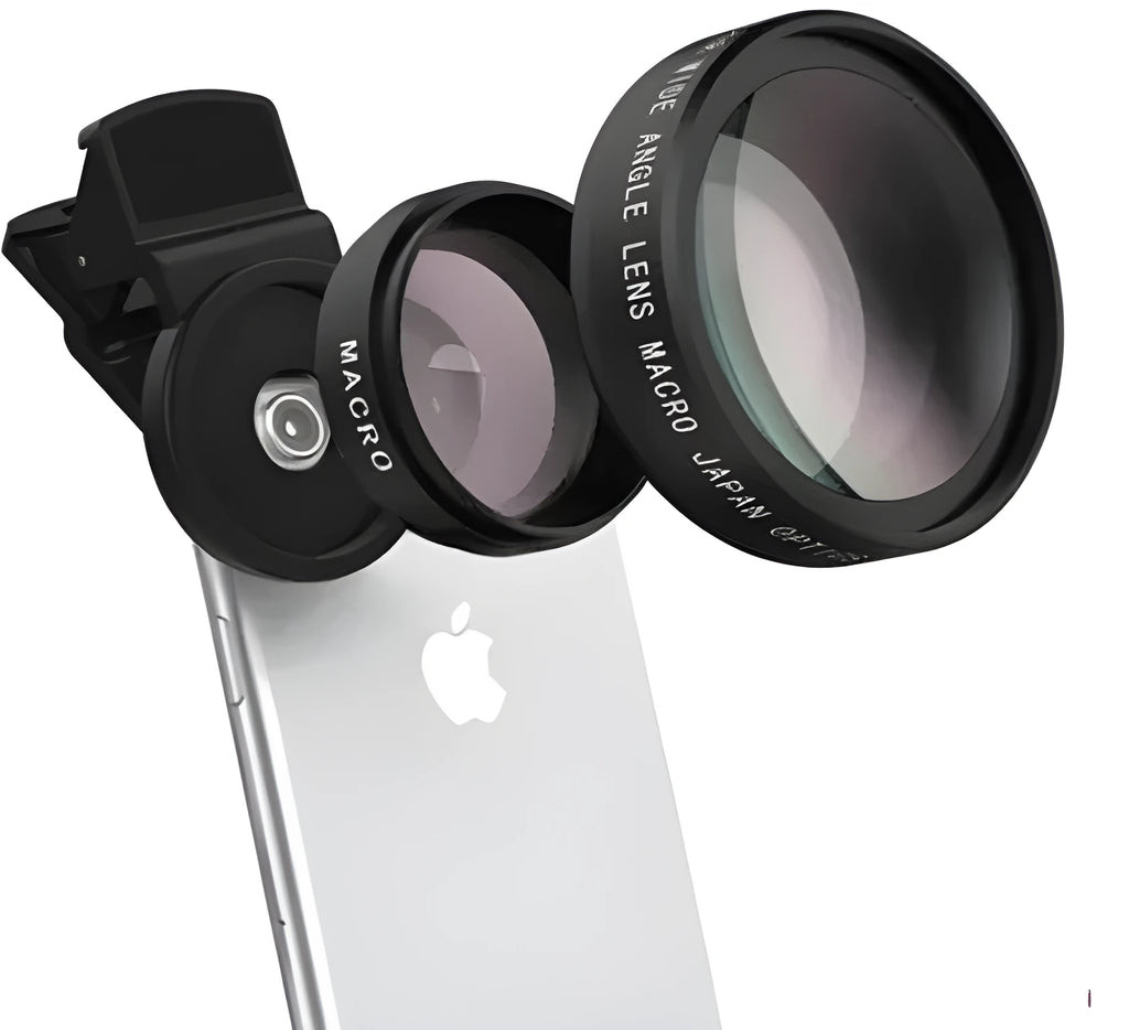 Black mobile phone wide-angle macro lens with aluminium alloy and optical glass, 0.45X and 10x magnification