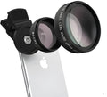 Black mobile phone wide-angle macro lens with aluminium alloy and optical glass, 0.45X and 10x magnification
