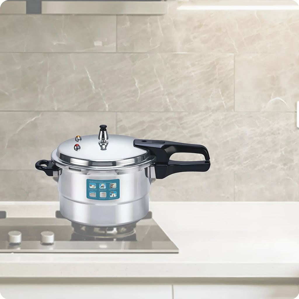 White universal pressure cooker 22cm 5L aluminium alloy with double-sole bottom for gas and induction cooktops