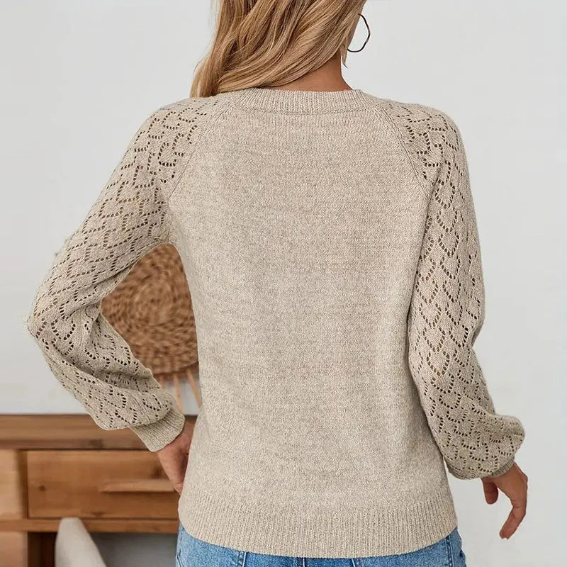 Women's loose fit solid colour knitted pullover sweater in Apricot with long sleeves