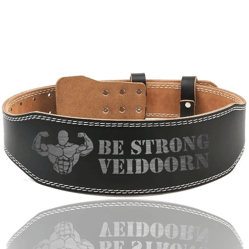 Black narrow PU leather weightlifting waist belt with punch-hole adjustment, sizes M L XL