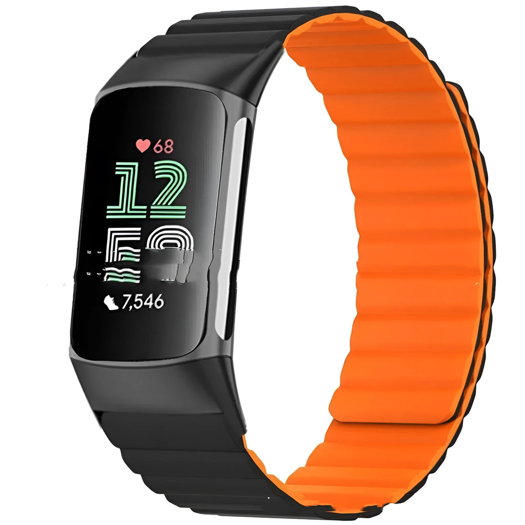 Silicone magnetic strap for Fitbit Charge 6 in Black with magnetic closure, 22 cm length