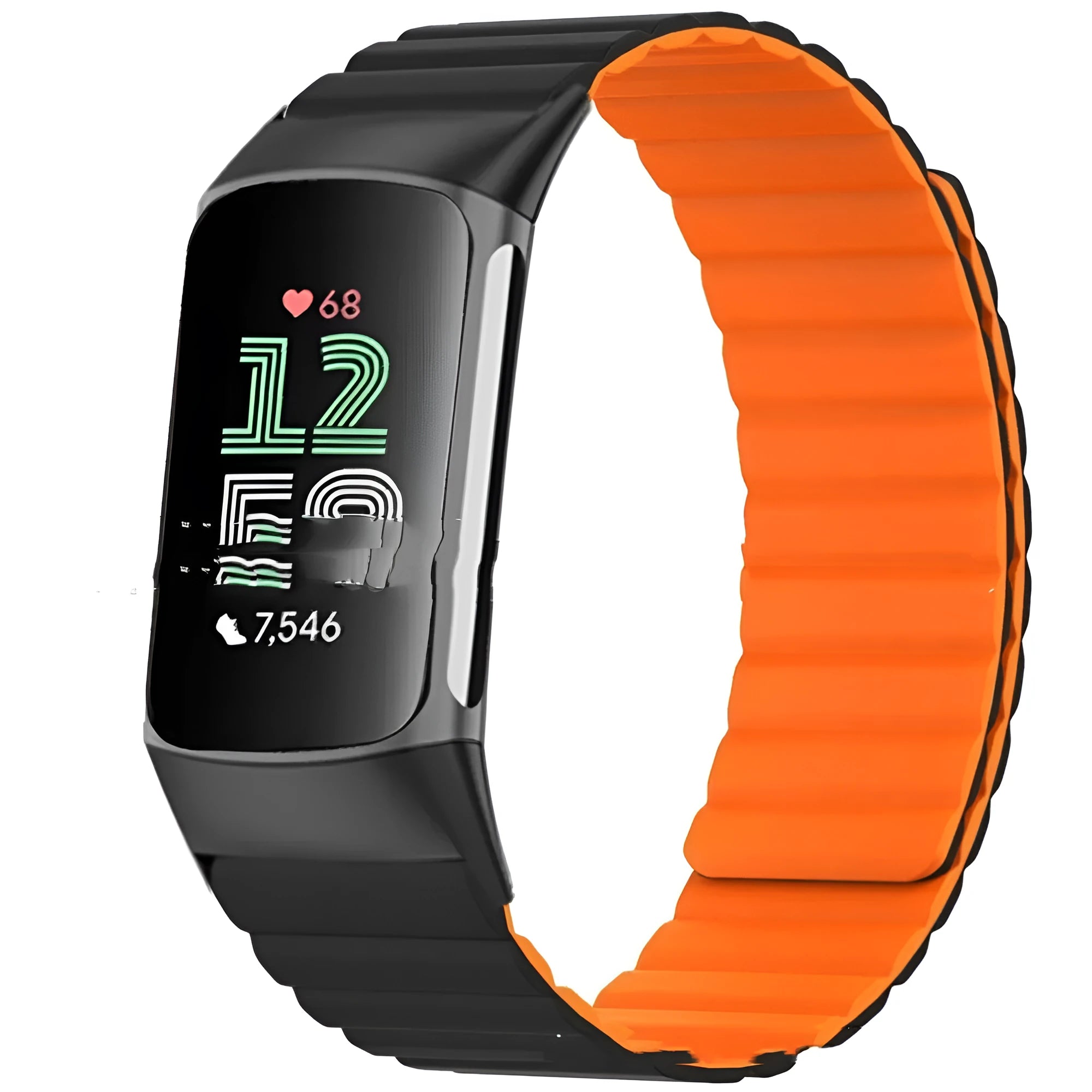 Silicone magnetic strap for Fitbit Charge 6 in Black with magnetic closure, 22 cm length