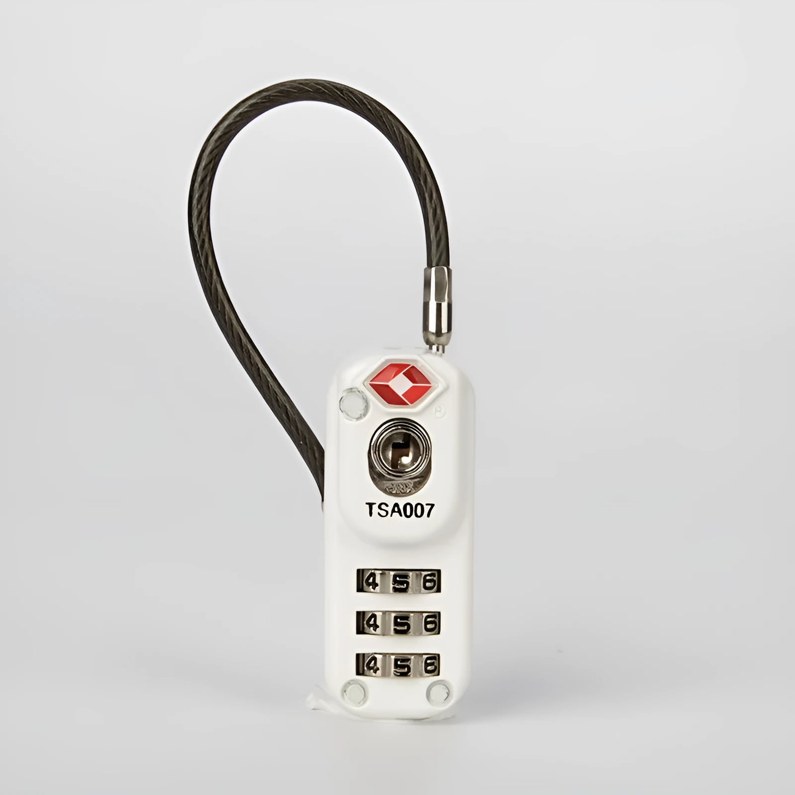 Black zinc alloy combination padlock for trolley case showing 3-digit dials and wire loop.