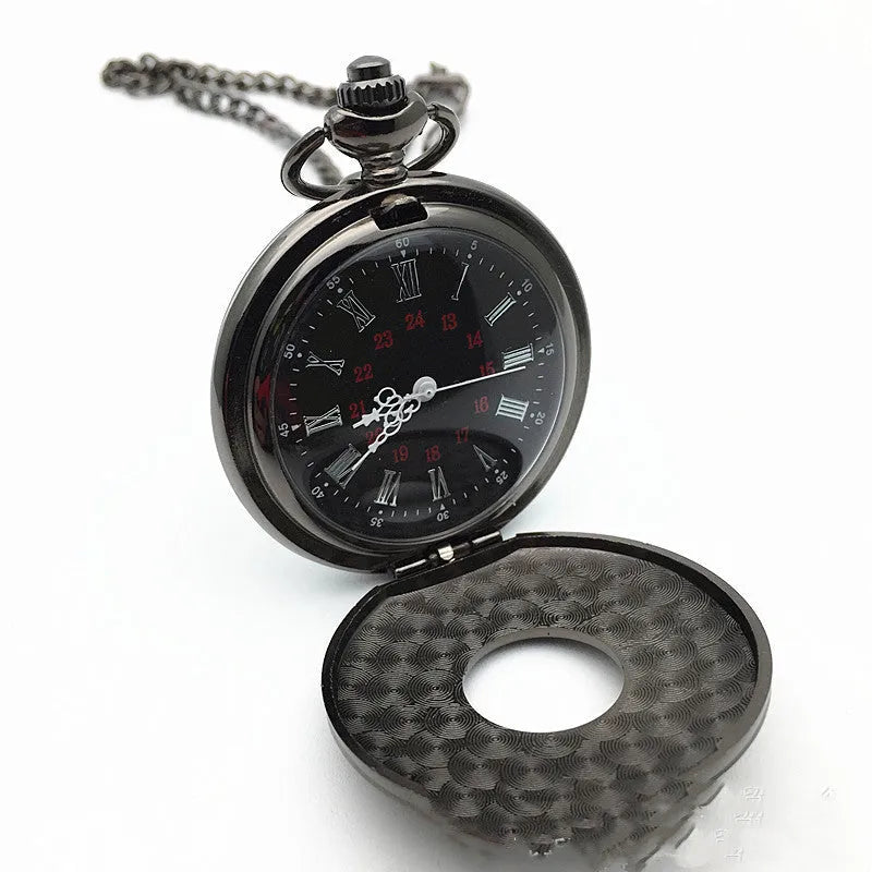 Classic Roman double display pocket watch with round alloy case, pointer and number dial, and chain