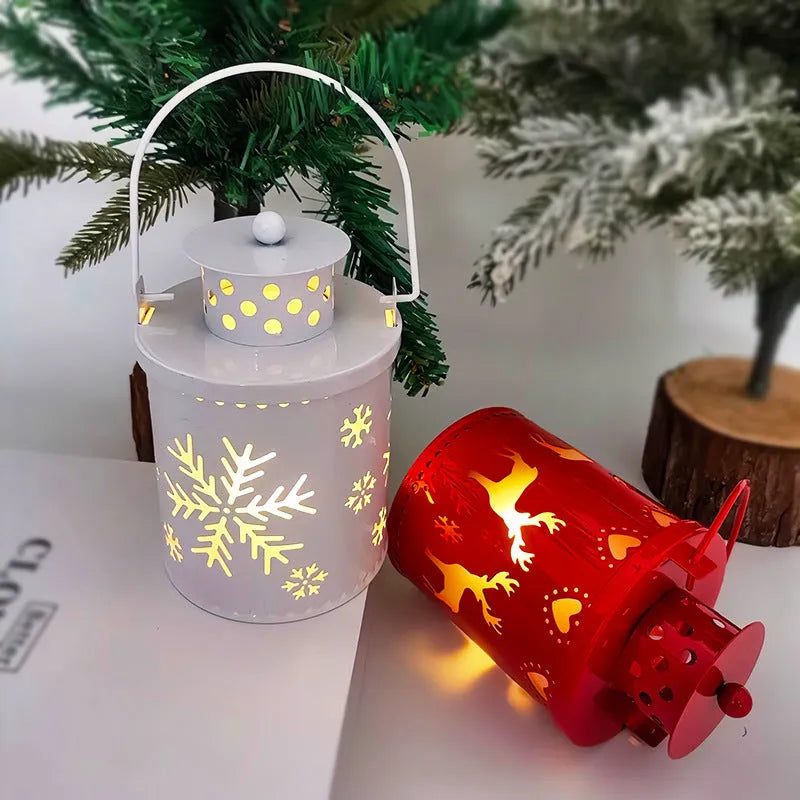 Green wrought iron Nordic style electronic candle lantern with LED flickering lights