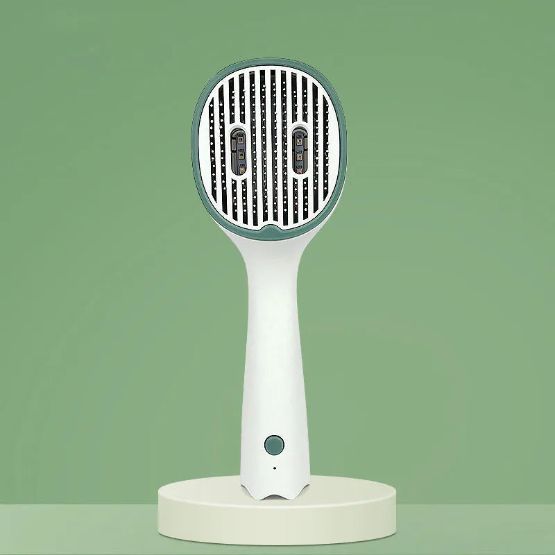 Dark green pet grooming comb with UVC sterilization function and slicker brush needles