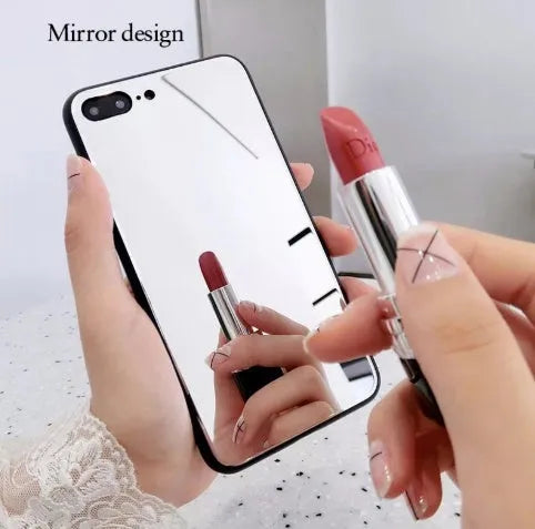 Black iPhone case with a reflective mirror surface on the back, compatible with multiple iPhone models.
