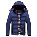Men's mid-length sports down cotton jacket in red, black or dark blue, sizes L to 6XL, nylon blend cardigan style