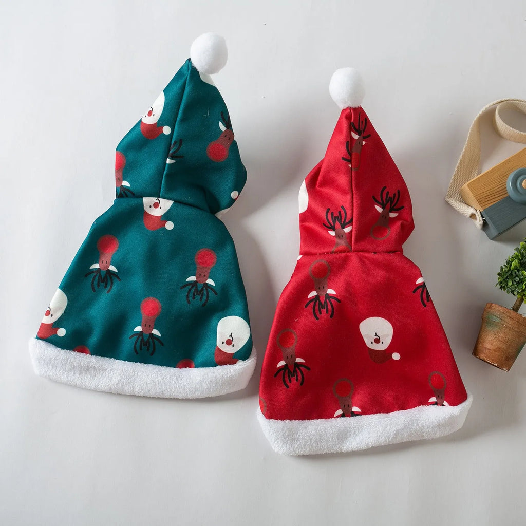 Red Riding Hood cape costume for cats in seasonal red or green colours with size options