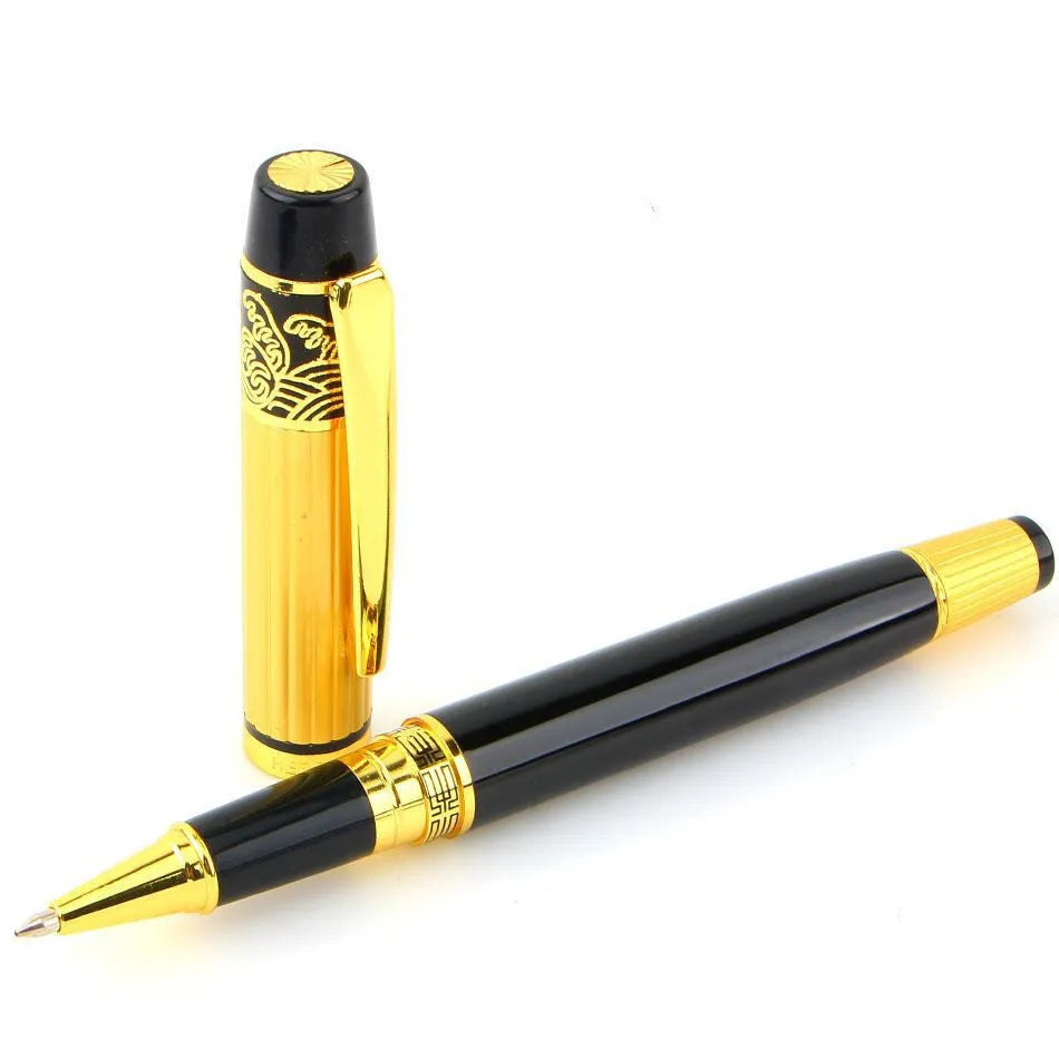 Patterned Orb metal fountain pen black with iridium nib and built-in rotating ink system