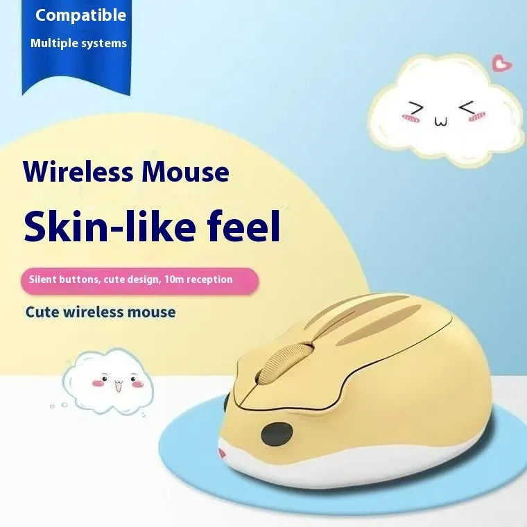 Hamster 109E wireless Bluetooth mute mouse in yellow, pink, and gray colour options showing compact design